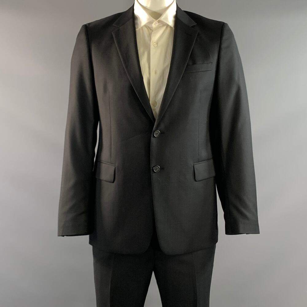 PRADA Chest Size 42 Black UAF367 Pinstripe Wool Notch Lapel 34 32 Suit